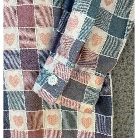 Alfred Dunner Womens 8 Petite Button Shirt Pastel Heart Check Pattern - Picture 2 of 13